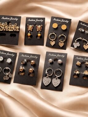 Fashion Jewelry Gold and Silver Earring Set - Mixed Styles
